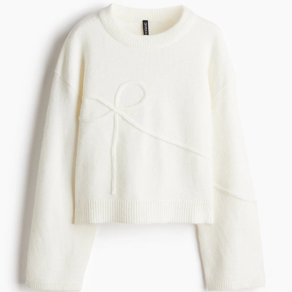 Divided by H&M Cream Cropped Bow Sweater